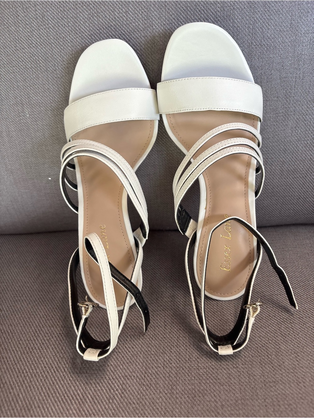 Essex Lane White and Black Strappy Block Heel Sandals